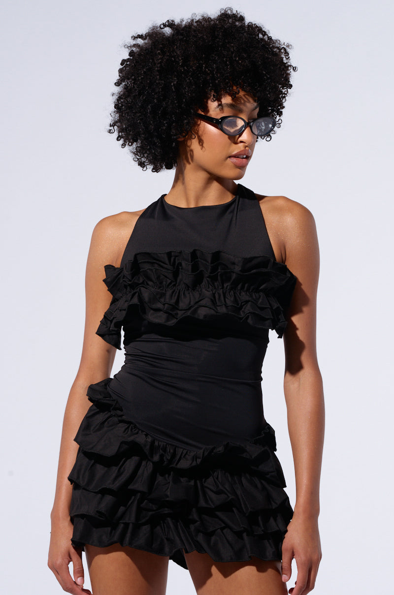 FUN N FLIRTY RUFFLED POPLIN MINI DRESS