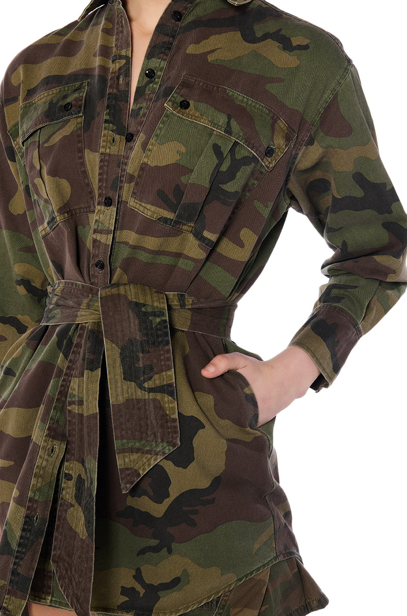 ROUGH AND ROWDY CAMO SHIRT DRESS