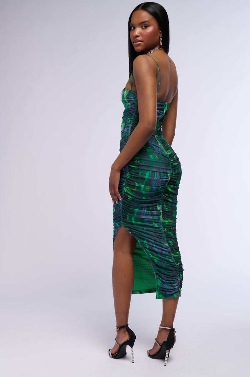 FIELDS OF GREEN MESH MIDI DRESS