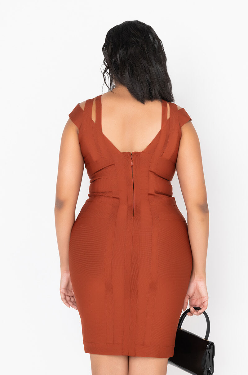 PLUS COCKTAIL VIBES BANDAGE MIDI DRESS
