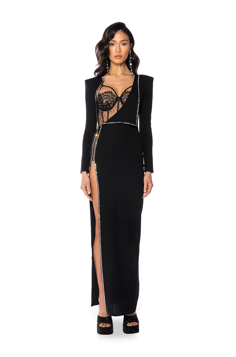 LEADER OF THE PACK LONG SLEEVE HIGH SLIT GOWN