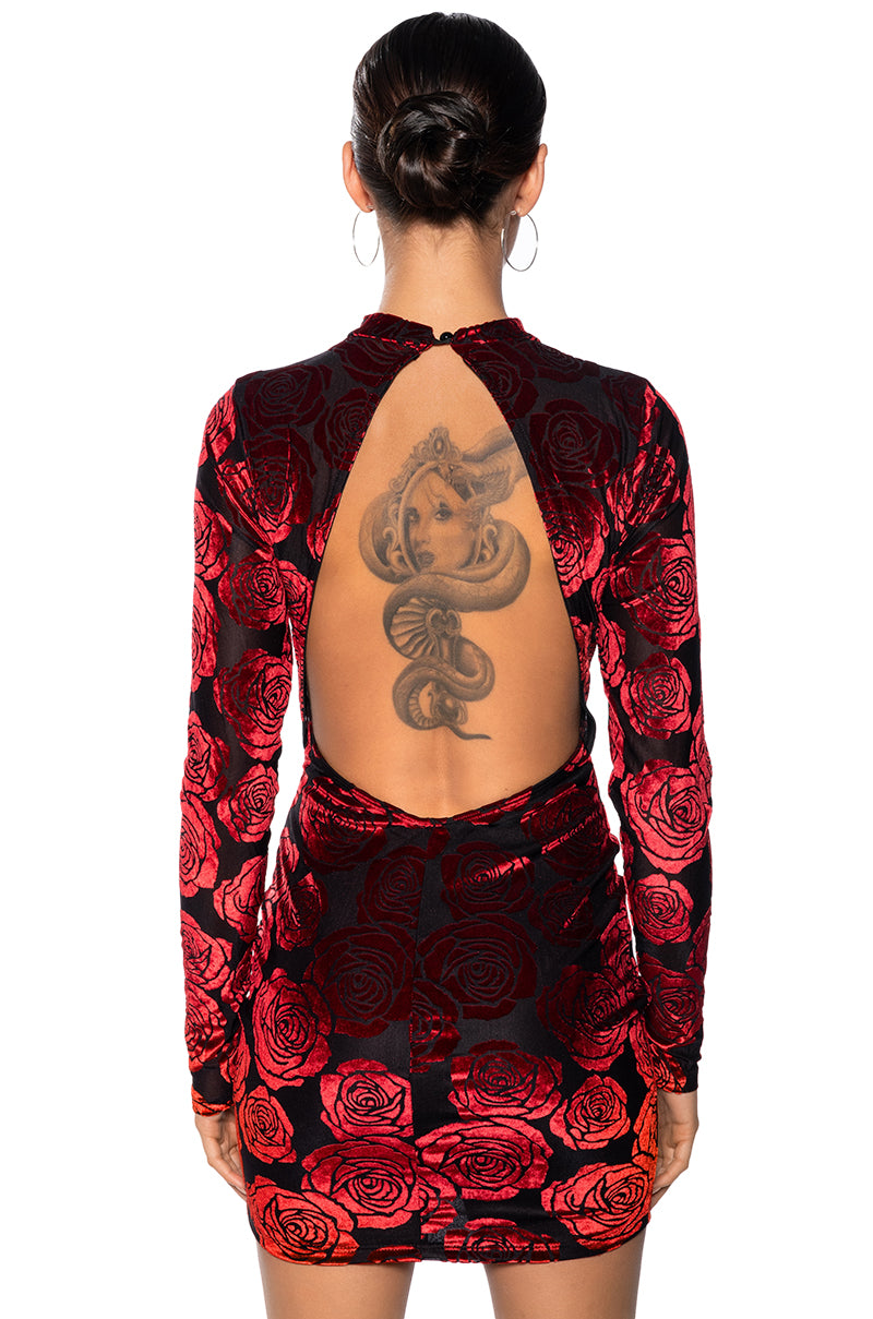 LE ROUGE FLORAL BURNOUT MINI DRESS