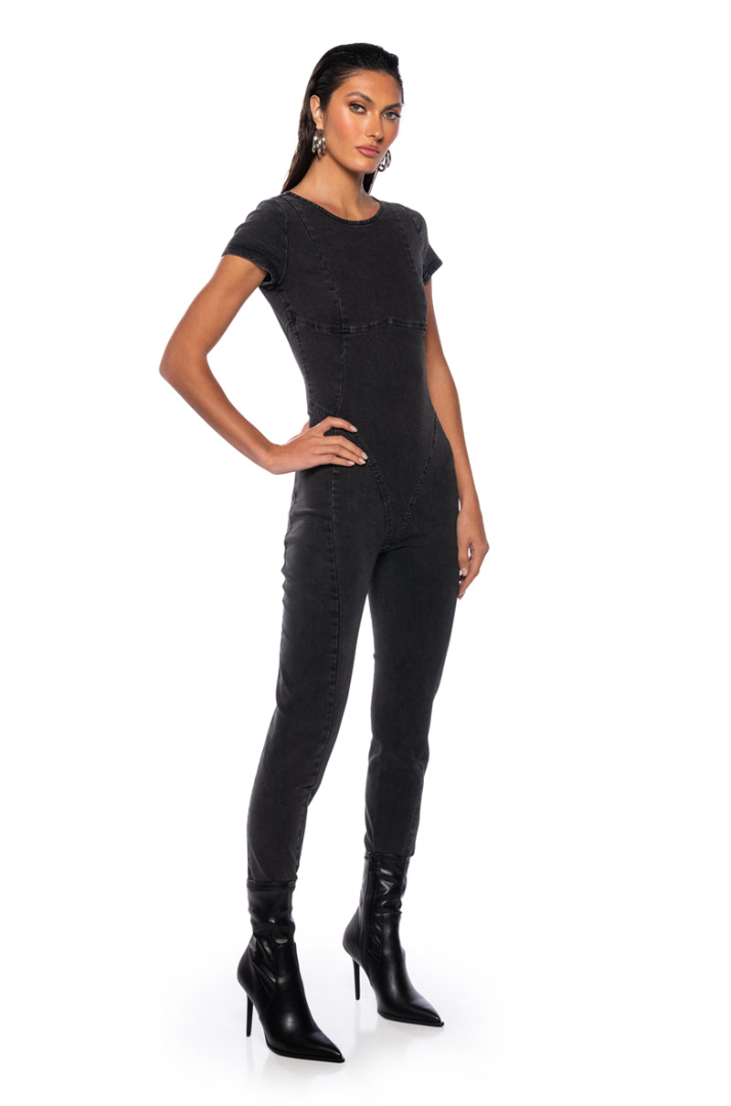 NEVER SLOWING DOWN DENIM JUMPSUIT