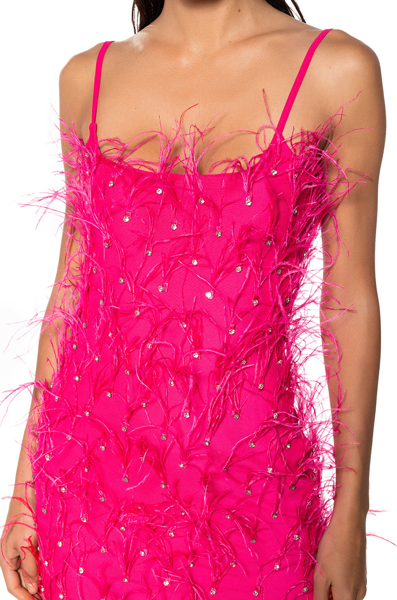 STAR OF THE SHOW FEATHER MINI DRESS