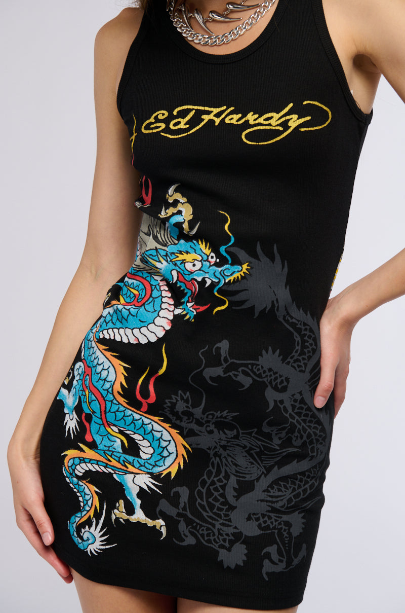 ED HARDY DRAGON RIB TANK DRESS