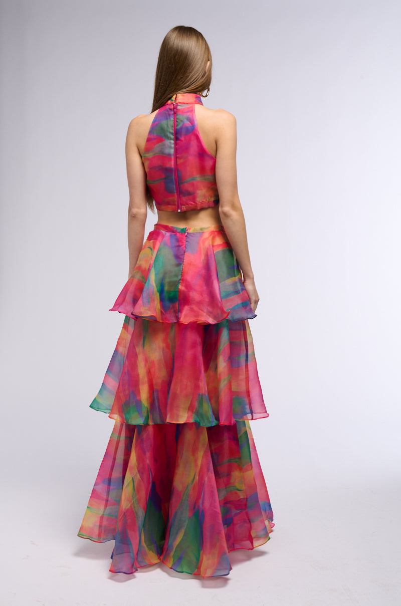 HOT TODDY PRINTED HALTER TOP AND MAXI SKIRT TWO PIECE SET