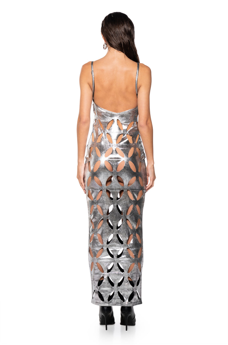 CUT IT OUT METALLIC MAXI DRESS