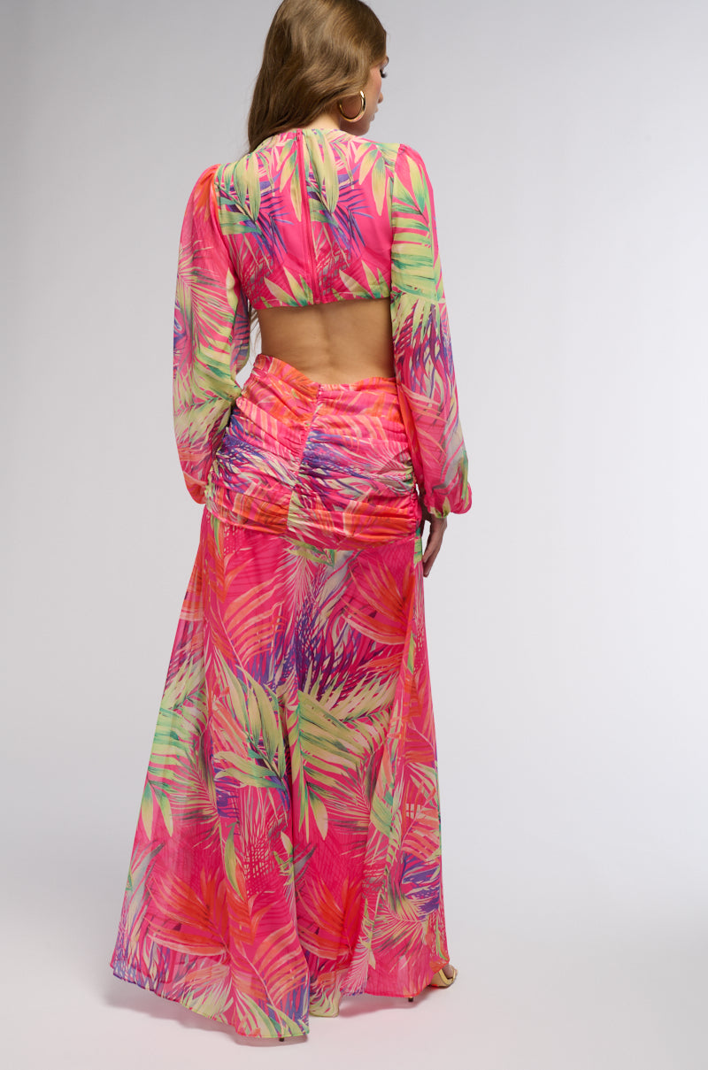 HEART OF PALM PRINTED MAXI DRESS IN PINK MULTI