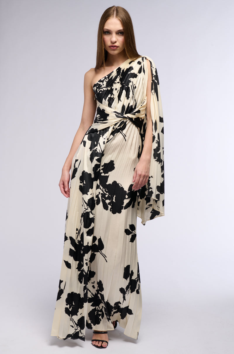 ISNT SHE LOVELY PRINTED SATIN PLEATED JUMPSUIT