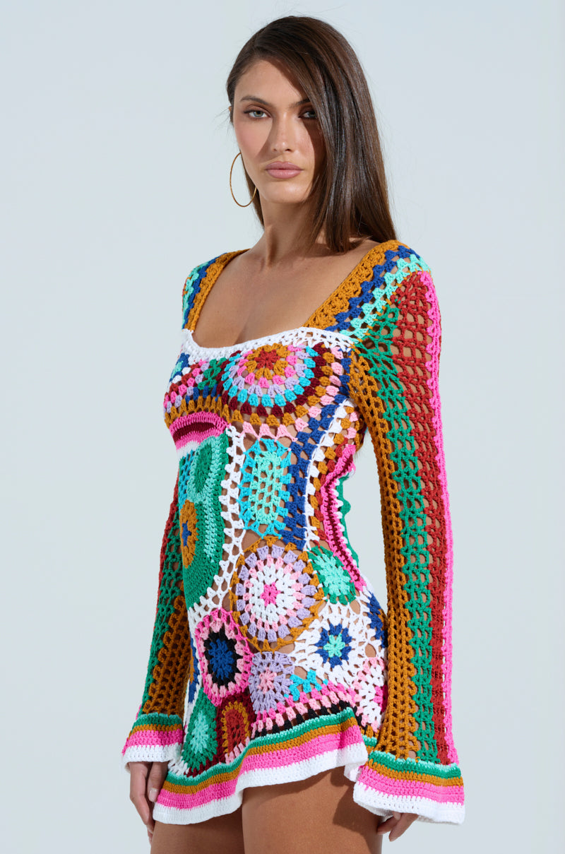 CROCHET ALL DAY COLORBLOCK MINI DRESS