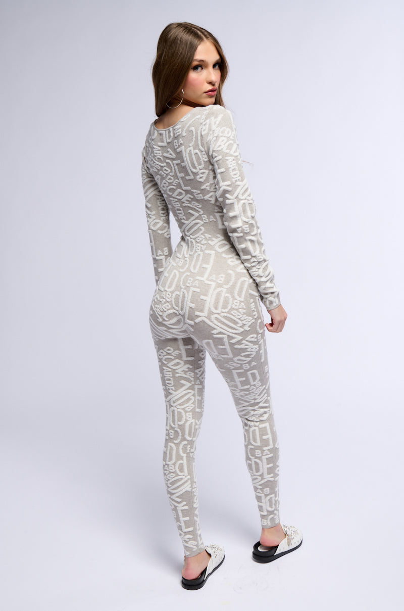 TURNING HEADS KNIT LONG SLEEVE JUMPSUIT IN GREY