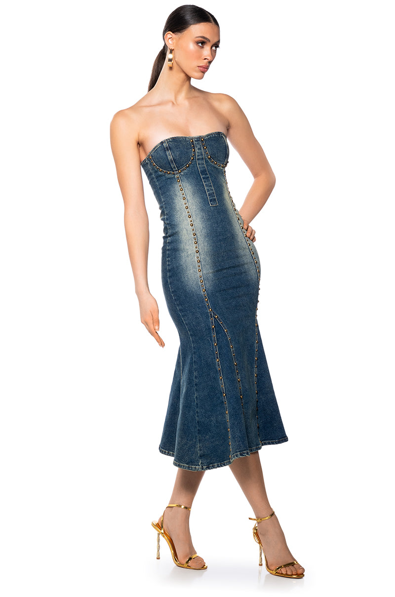 SO Y2K DENIM MIDI DRESS