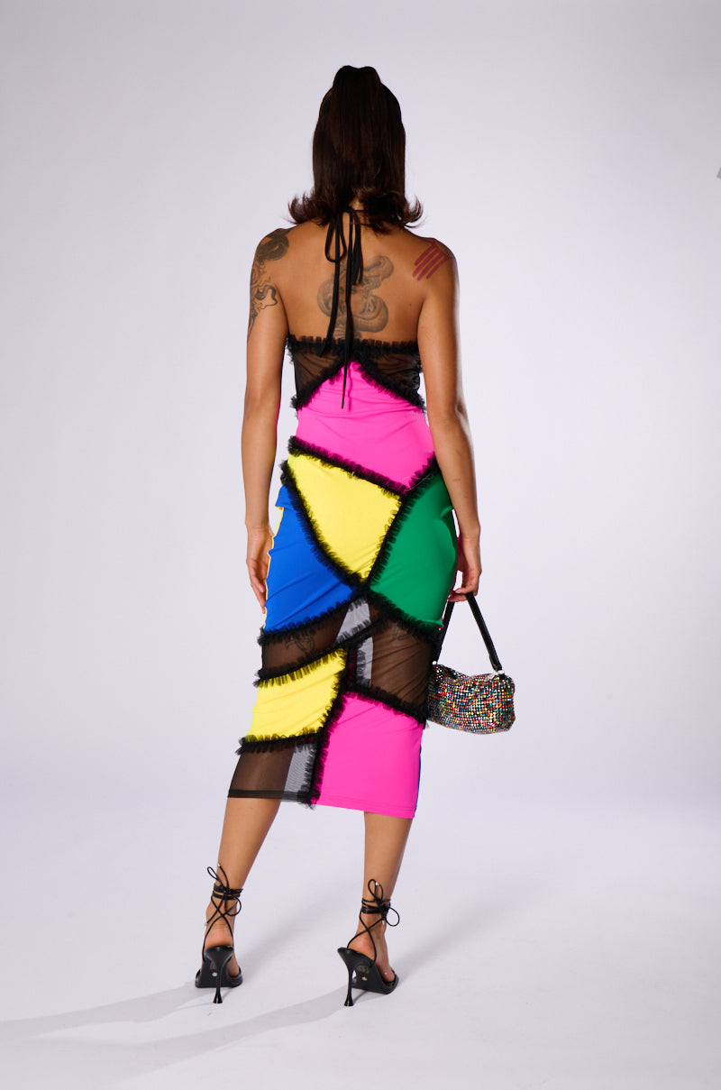 VIVENNE MULTI COLOR MESH MIDI DRESS