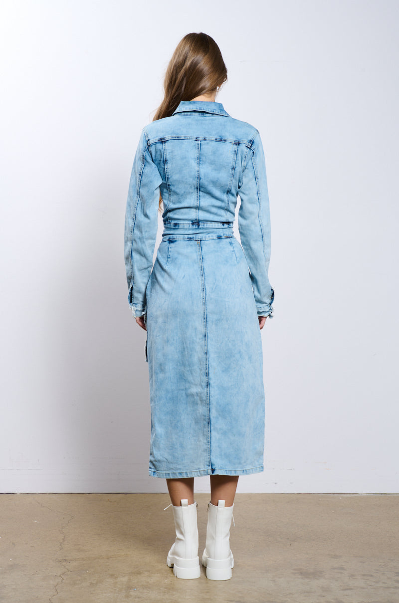 STARTING NEW DENIM MIDI DRESS