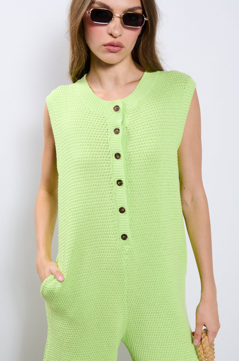 JUST LOUNGIN KNIT JUMPSUIT IN LIME