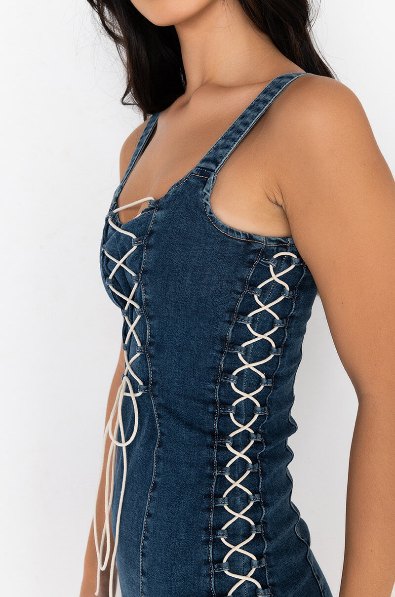 LITTLE LACE UP FLEXFIT DENIM MINI DRESS