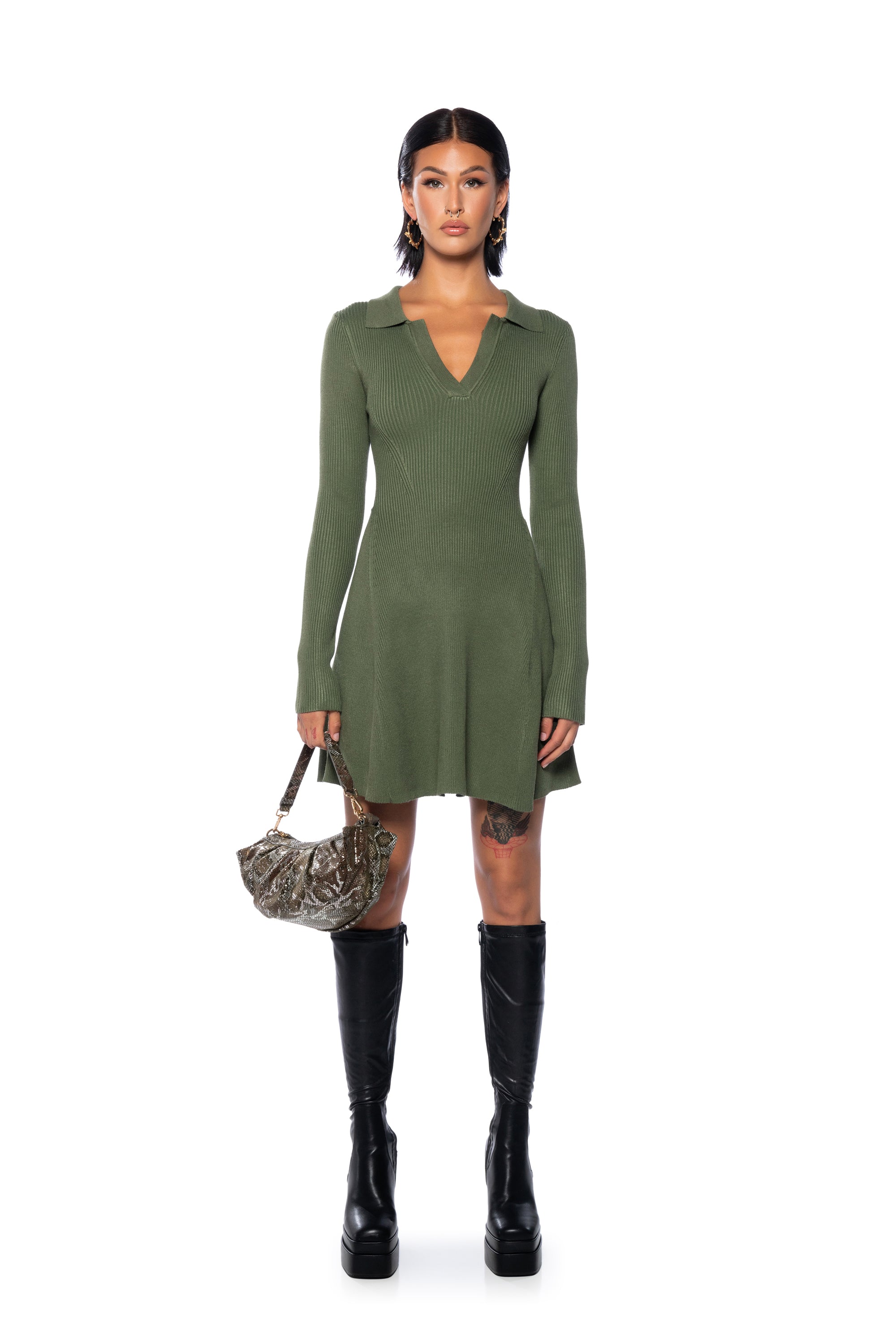 ELLA SWEATER KNIT COLLARED MINI DRESS