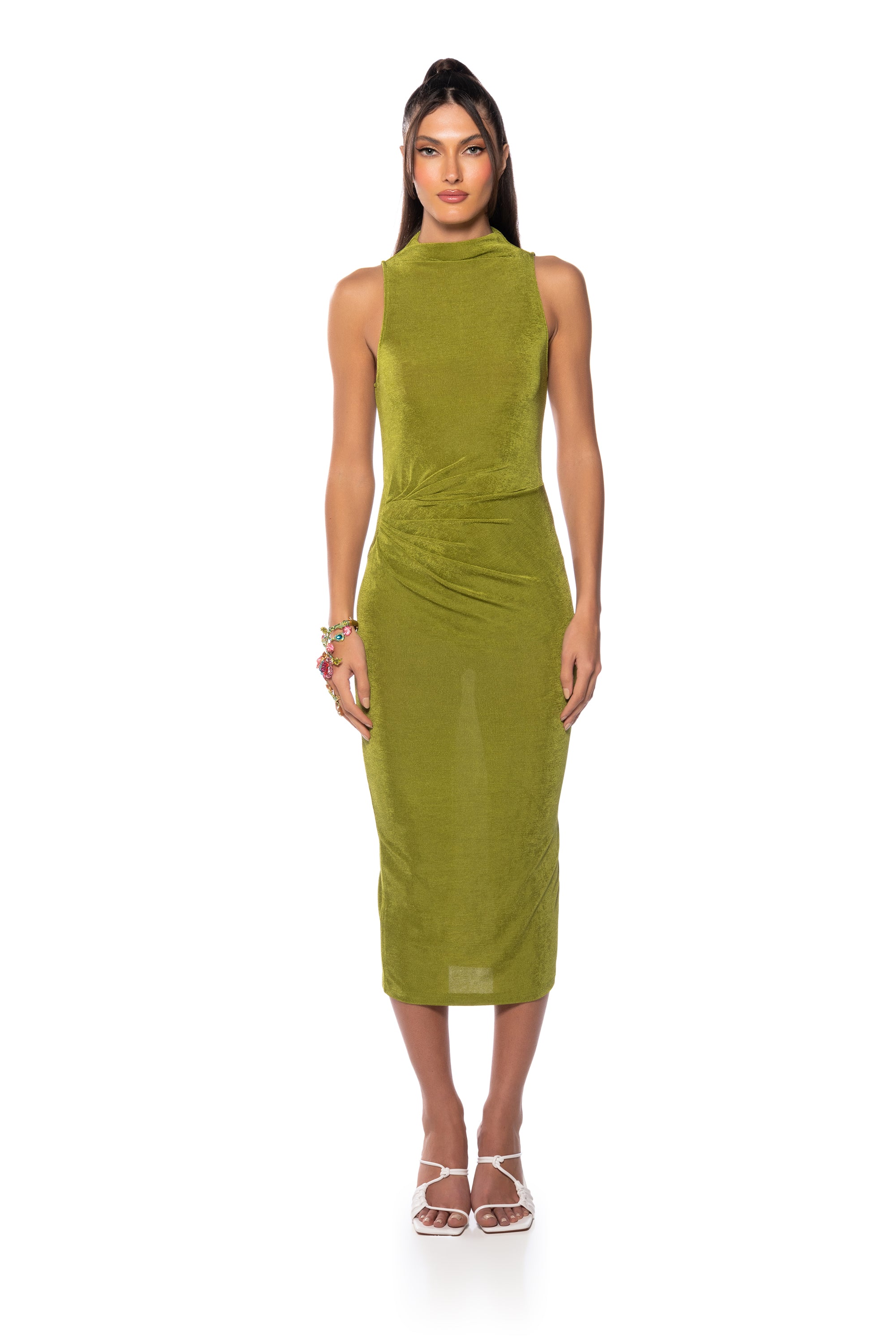 VERONICA SLINKY RUCHED MIDI DRESS