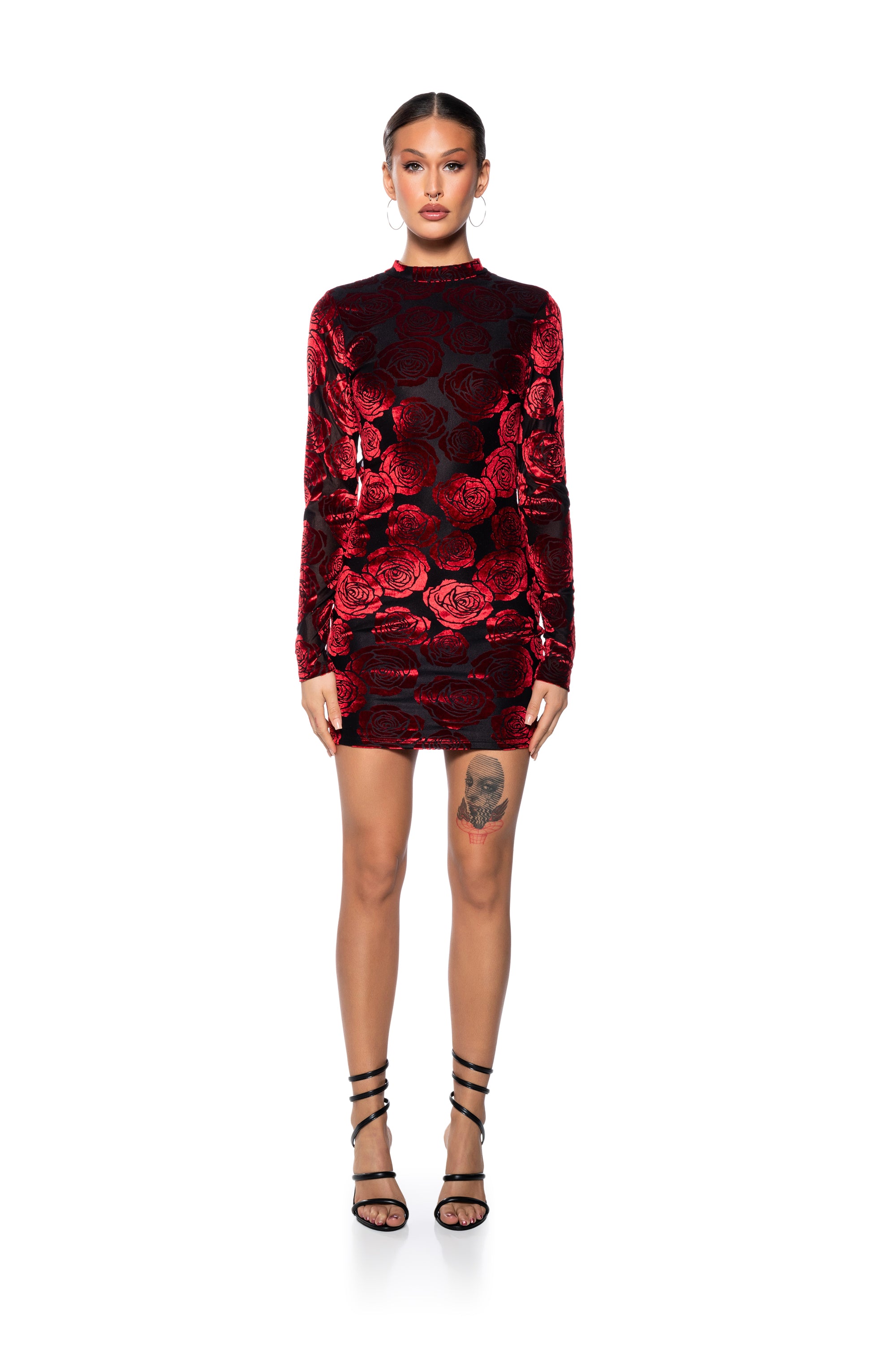 LE ROUGE FLORAL BURNOUT MINI DRESS