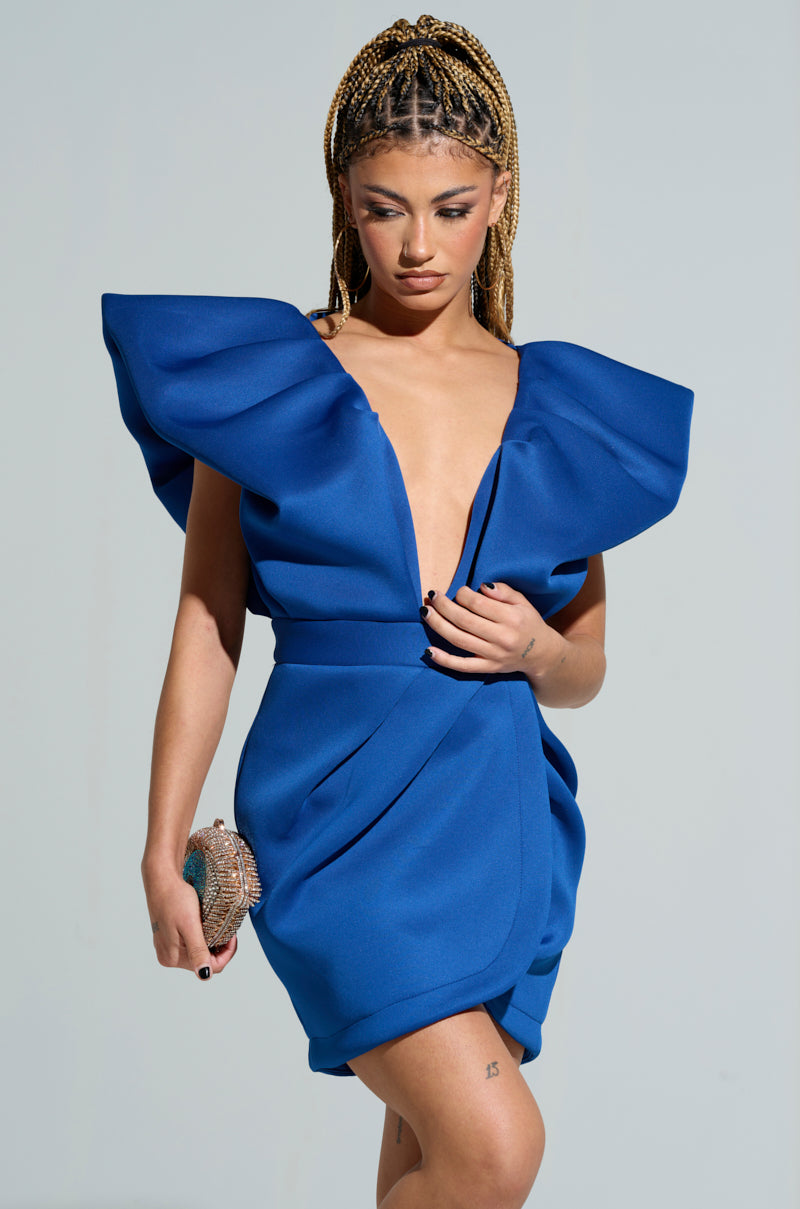IRREPLACEABLE RUFFLE SLEEVE TULIP HEM MINI DRESS