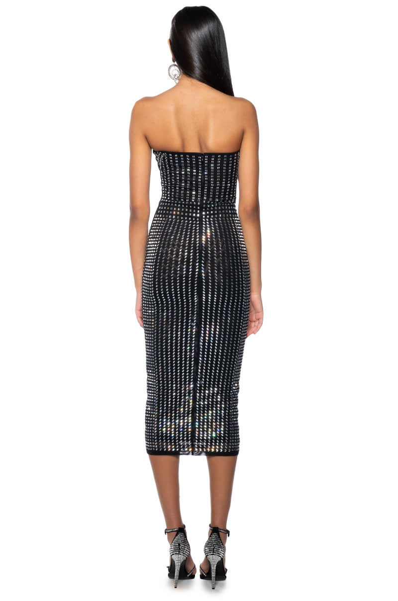 TURN HEADS RHINESTONE MIDI DRESS