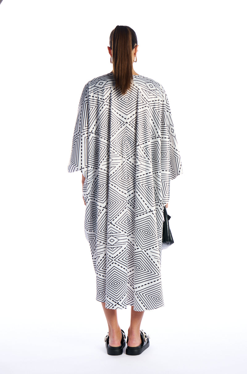 KONA PRINTED DEEP V KAFTAN DRESS