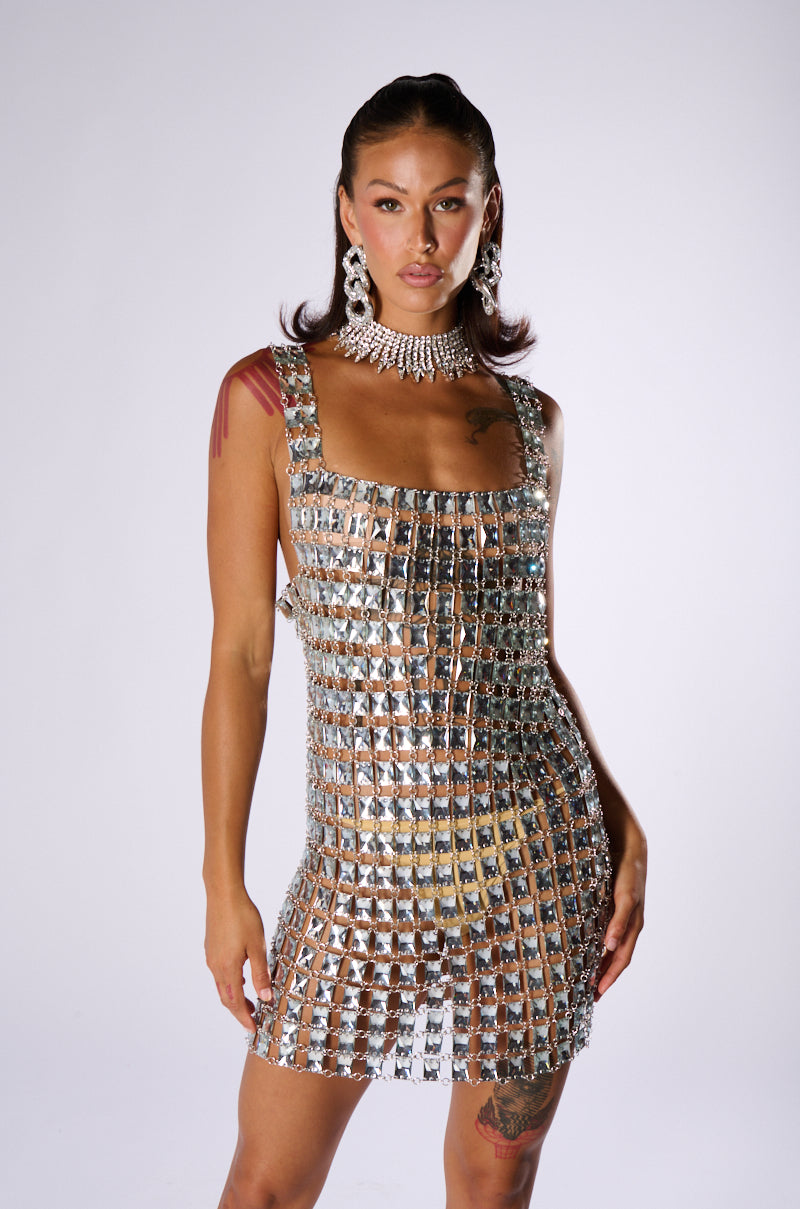 A LIL MORE EXPENSIVE RHINESTONE MINI DRESS