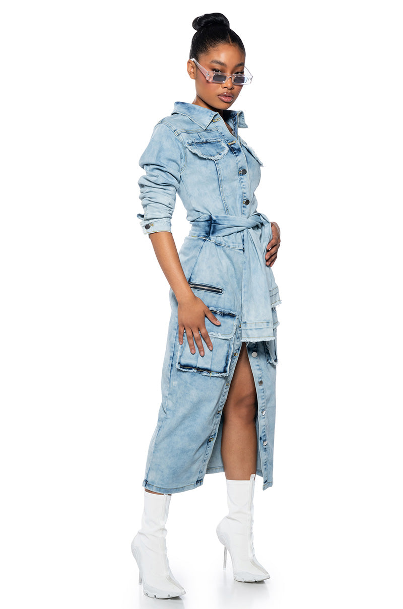 STARTING NEW DENIM MIDI DRESS