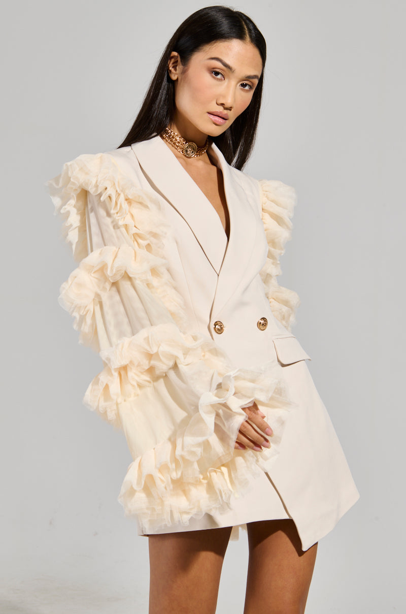 LIVING OVER THE TOP RUFFLE SLEEVE BLAZER MINI DRESS