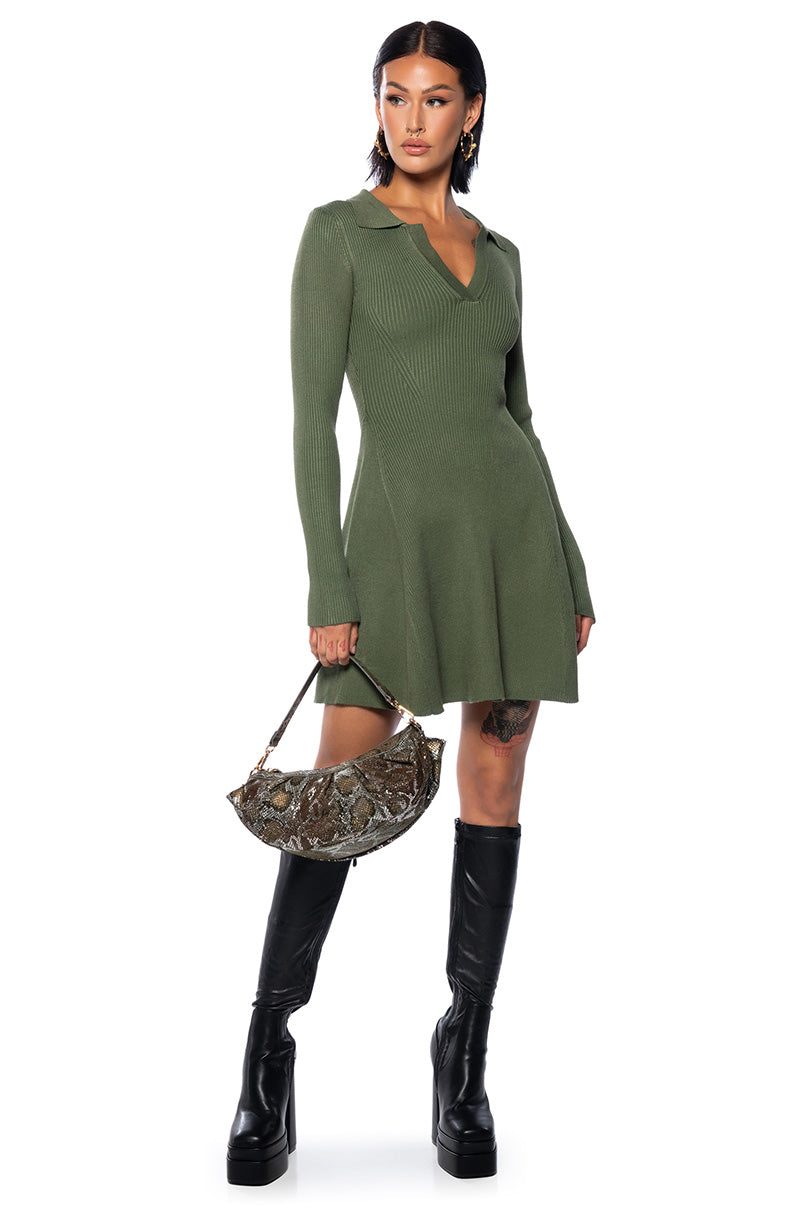 ELLA SWEATER KNIT COLLARED MINI DRESS