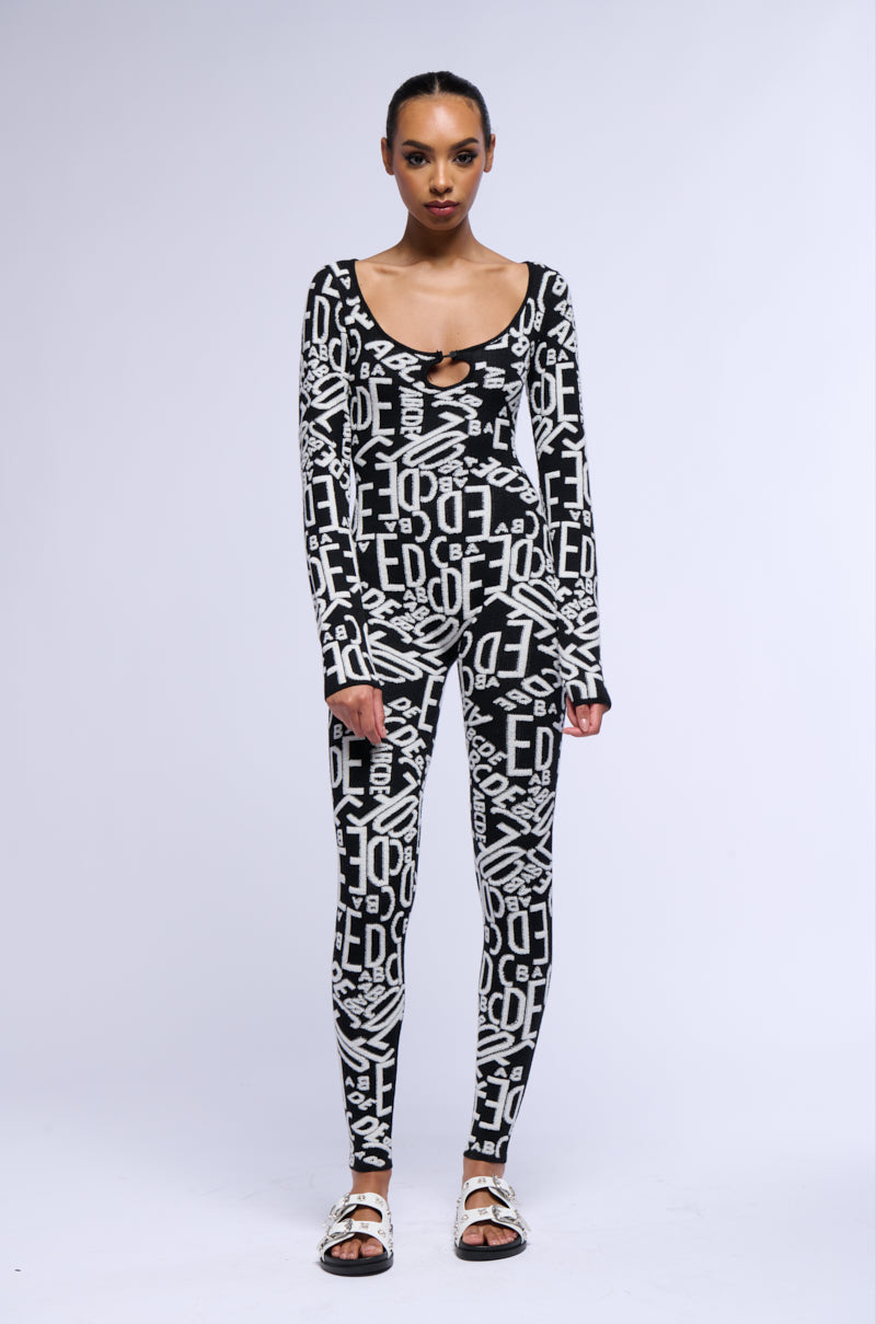 TURNING HEADS KNIT LONG SLEEVE JUMPSUIT IN BLACK