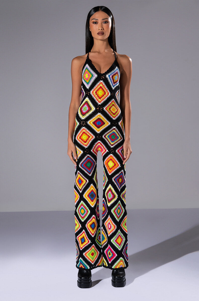 THE WAY YOU GROOVE CROCHET HALTER JUMPSUIT