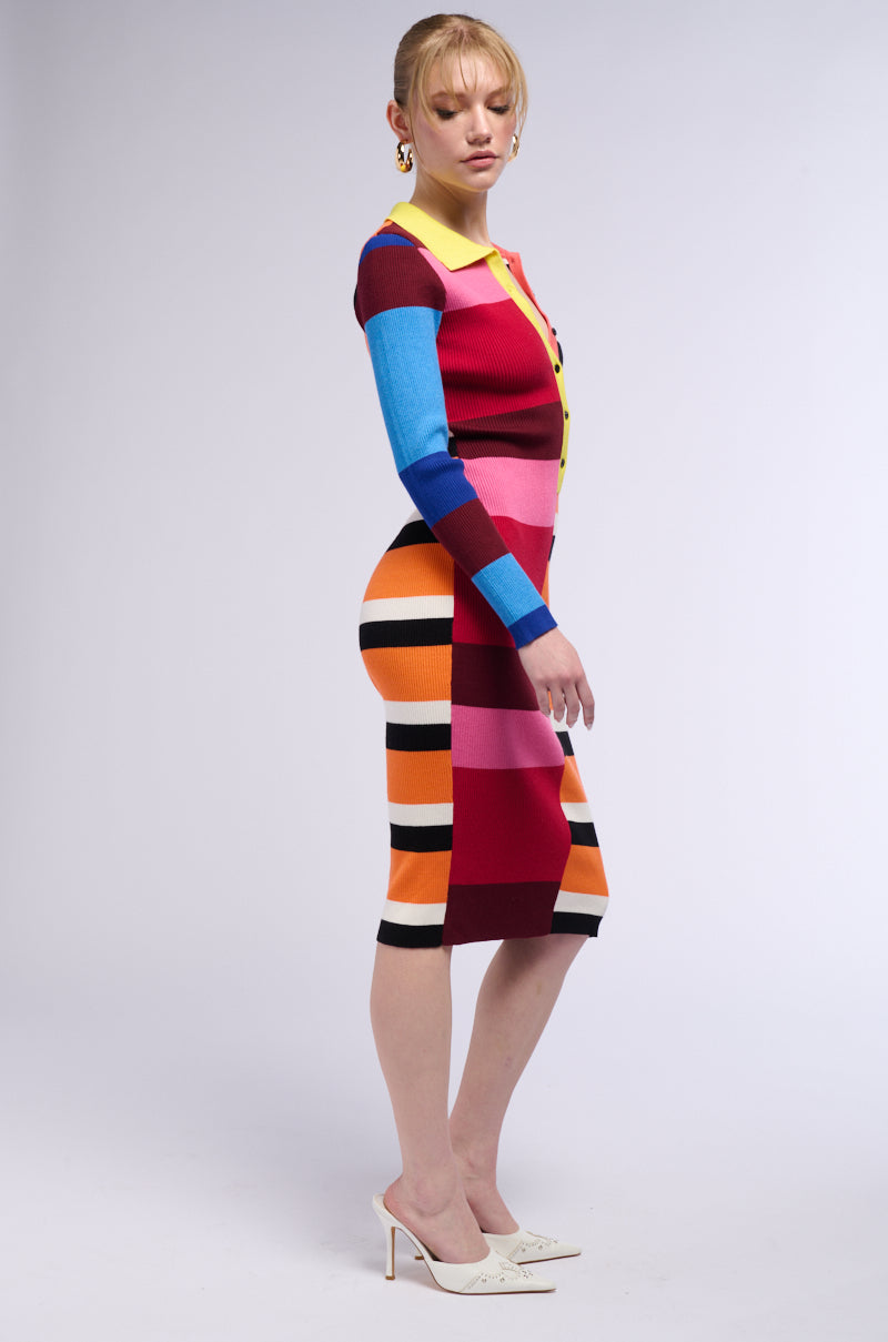 THE MAIN ATTRACTION COLOR BLOCKED MIDI DRESS