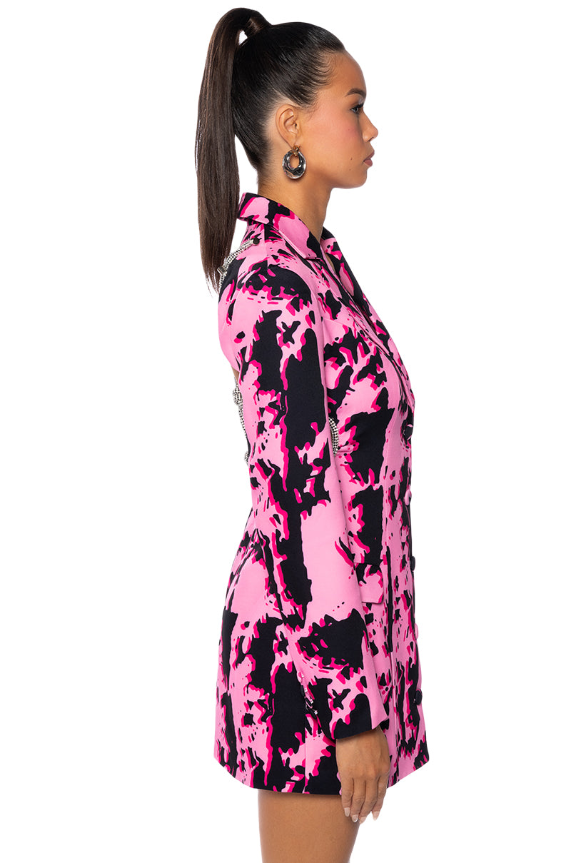 BLURRED LINES OPEN BACK MINI BLAZER DRESS