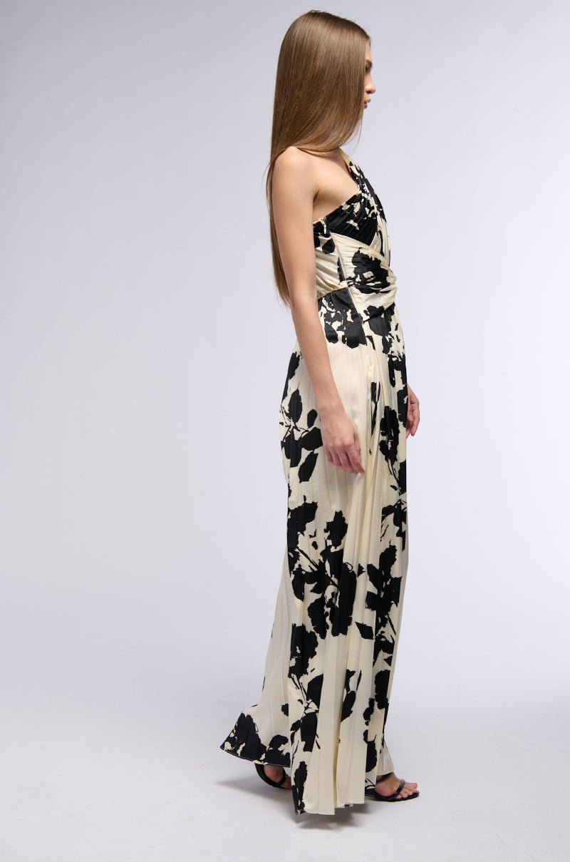 ISNT SHE LOVELY PRINTED SATIN PLEATED JUMPSUIT