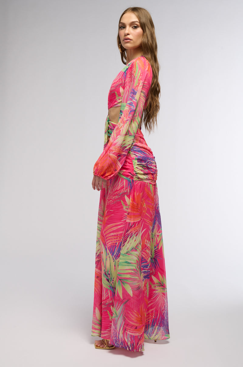 HEART OF PALM PRINTED MAXI DRESS IN PINK MULTI