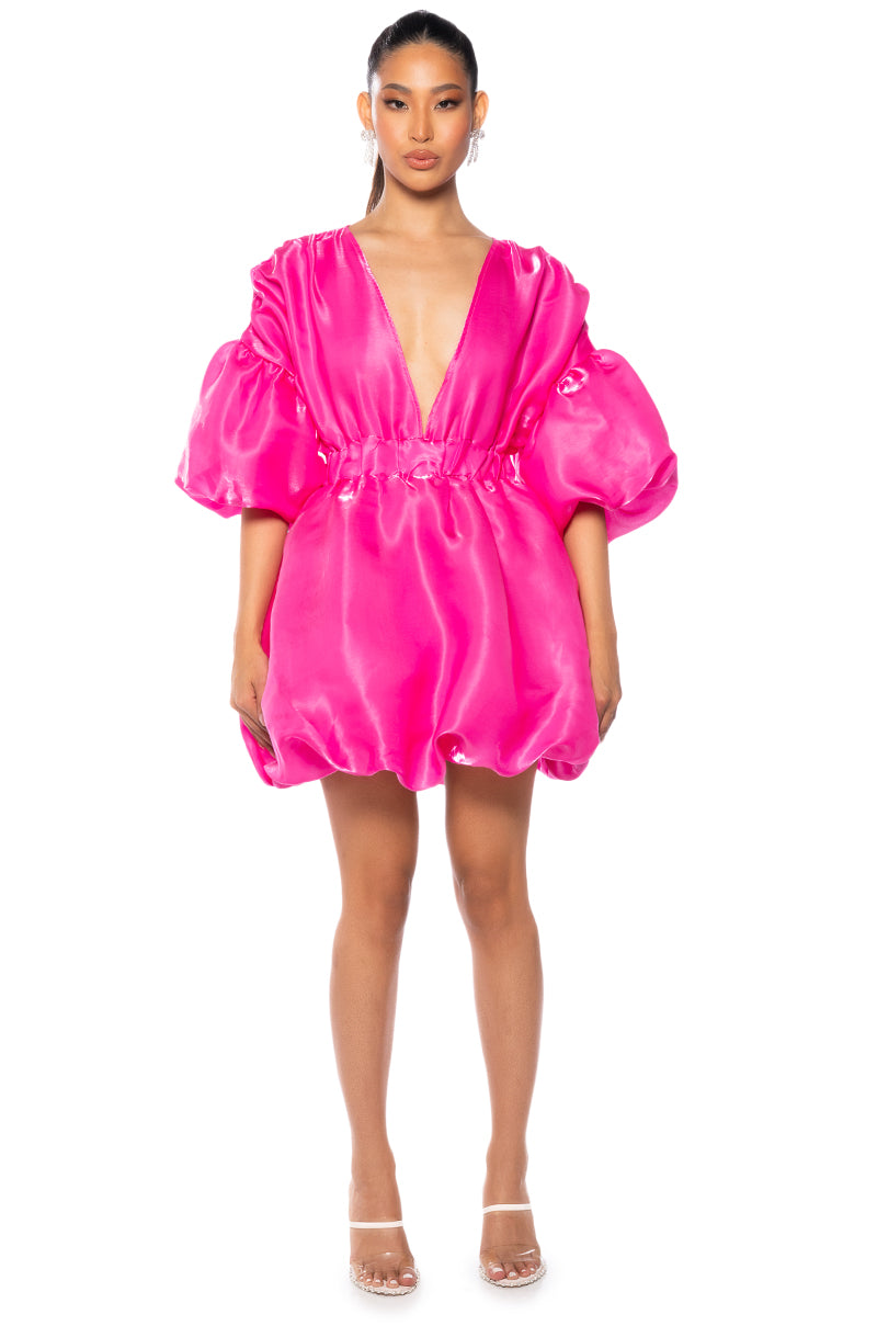 DIXIE BALLOON SLEEVE MINI DRESS IN PINK