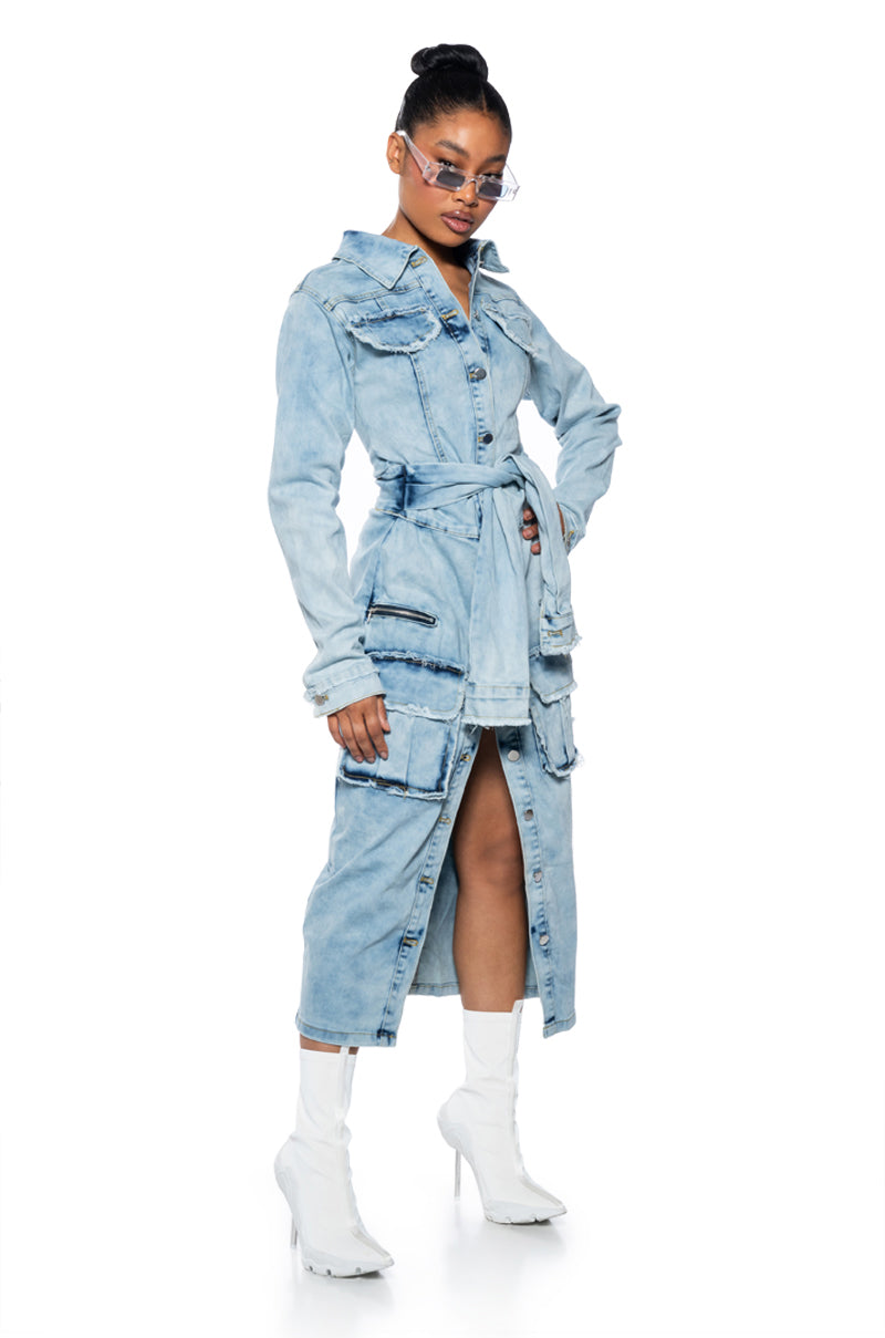 STARTING NEW DENIM MIDI DRESS