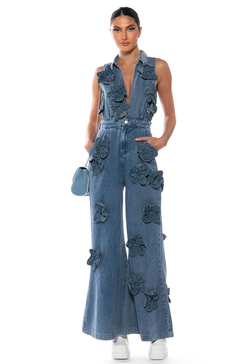 SHILOH FLORAL DENIM JUMPSUIT