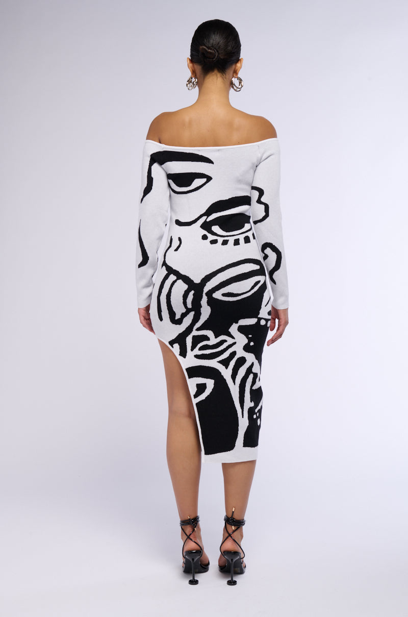 LOOK AT ME ABSTRACT PRINT KNIT MIDI DRESS