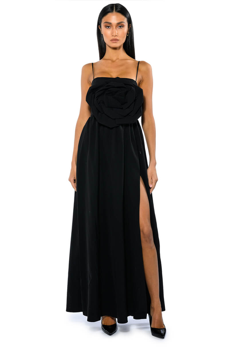 LA FLOR MAXI 3D ROSE DRESS WITH SLIT