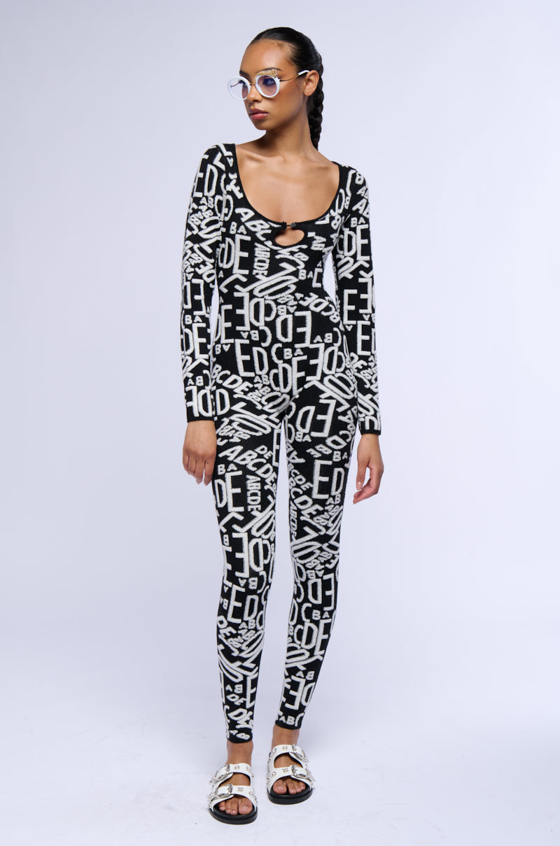 TURNING HEADS KNIT LONG SLEEVE JUMPSUIT IN BLACK