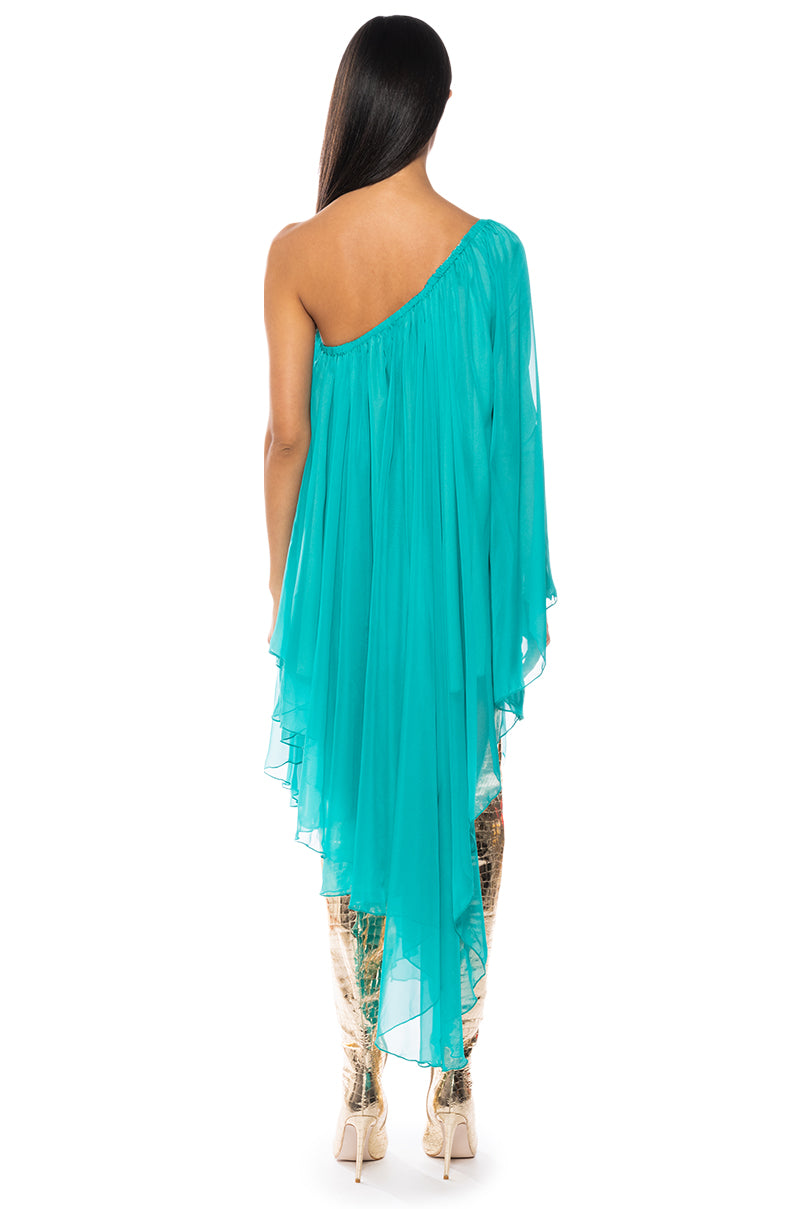 TERRA ONE SHOULDER FLOWY MIDI DRESS
