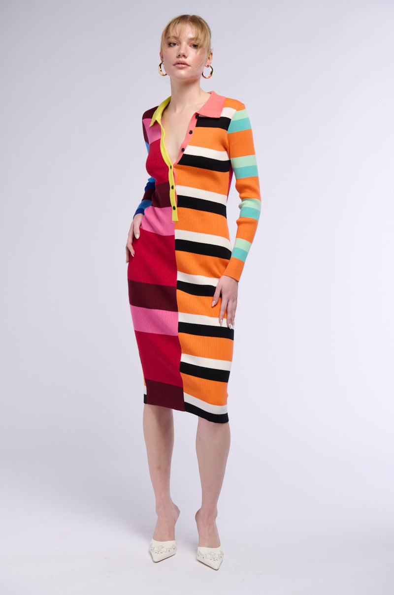 THE MAIN ATTRACTION COLOR BLOCKED MIDI DRESS