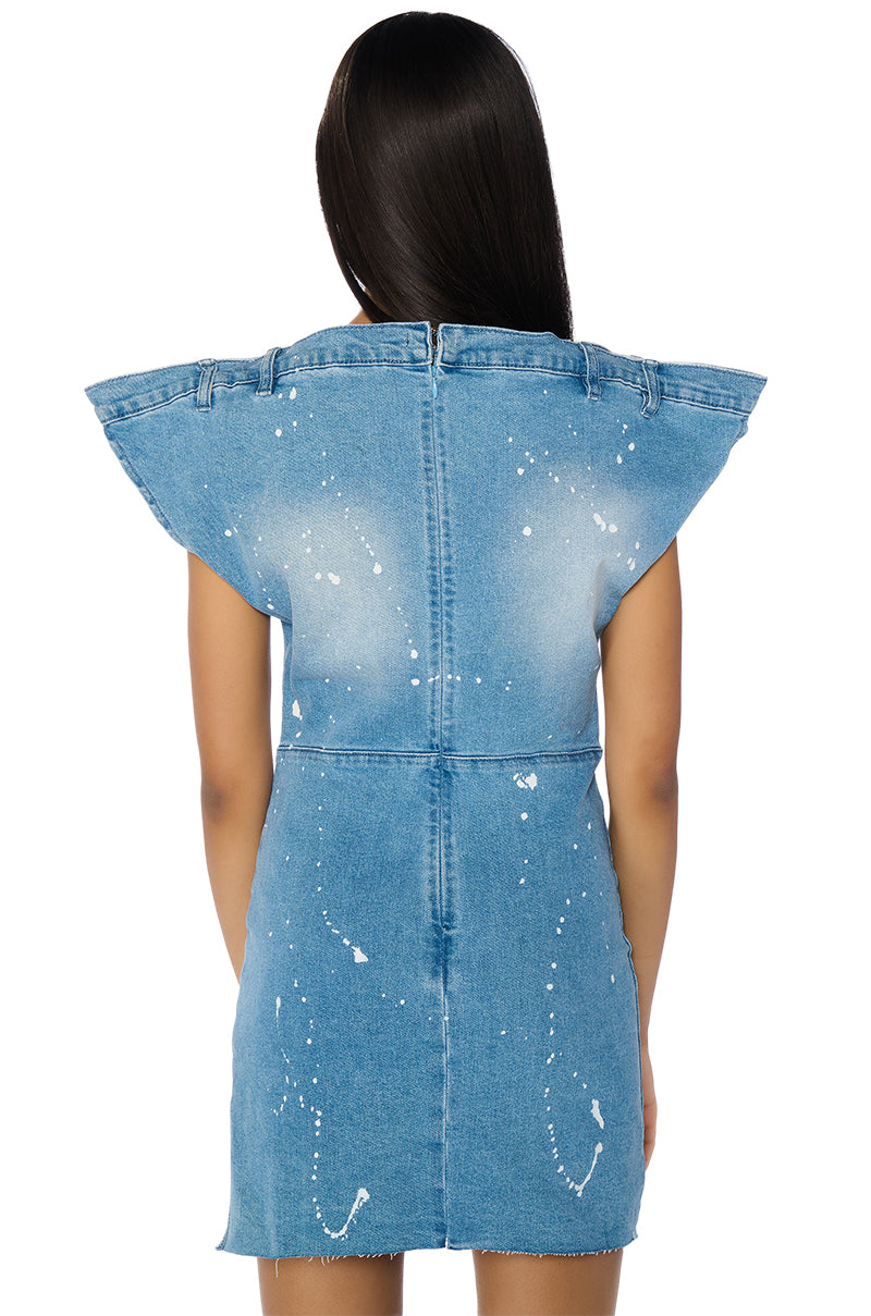 POLLOCK SPLATTER PAINT DENIM MINI DRESS