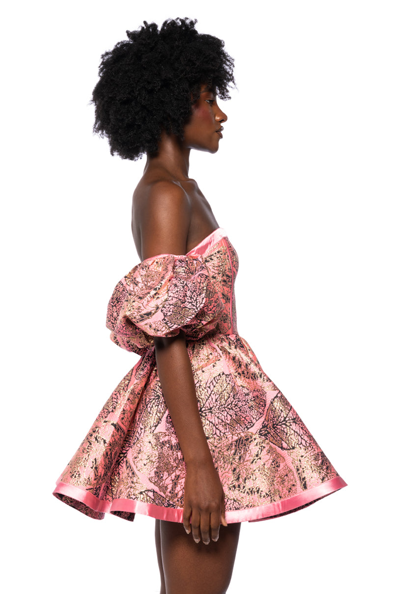 ELOISE OFF THE SHOULDER BROCADE DRESS