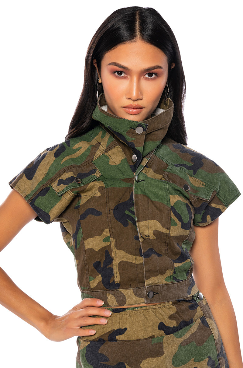 WE RIDE CAMO TOP AND SKIRT SET