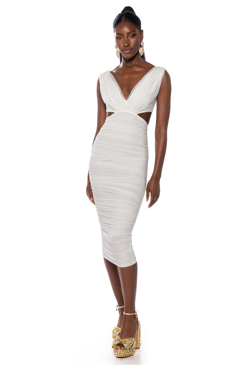 ALWAYS A SLAY THIS WAY LOW V NECK MIDI DRESS