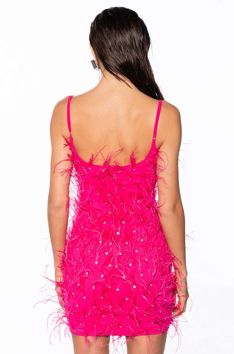 STAR OF THE SHOW FEATHER MINI DRESS