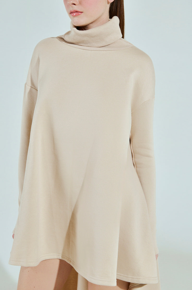 LADIE TURTLENECK HIGH LOW SWEATSHIRT DRESS